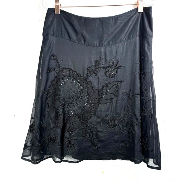 French Connection Whimsy Goth Embroidered Beaded Floral Knee Length Skirt Medium - Picture 1 of 8